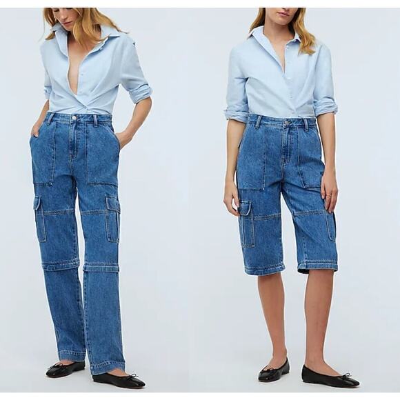 Madewell Baggy Cargo Jeans Baggy Zip-Off Edition Thetford Wash NWT Size 26 - Picture 1 of 13
